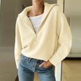 thumbnail image 3 of Abrigo Suéter de media cremallera para mujer, suéter suelto informal, suéter holgado y acogedor, prendas de vestir Kuymtek Beige T S para Mujer, 3 of 6