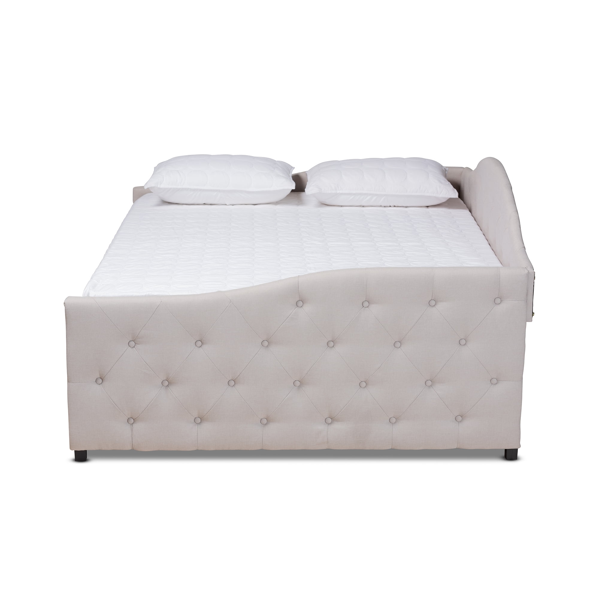 Baxton Studio Becker Transitional Upholstered with Trundle Daybed, Queen, Beige/Black