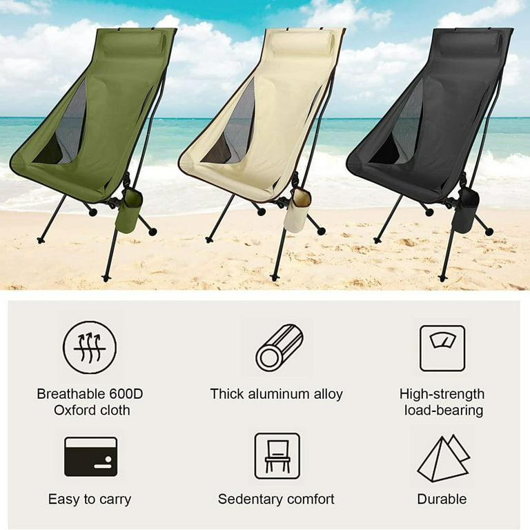 Portable Folding Camping Chairs, Heavy Duty Lawn Chair Support 300 lbs, Outdoor Chair for Hiking, Beach, Fishing, adult Unisex, Black