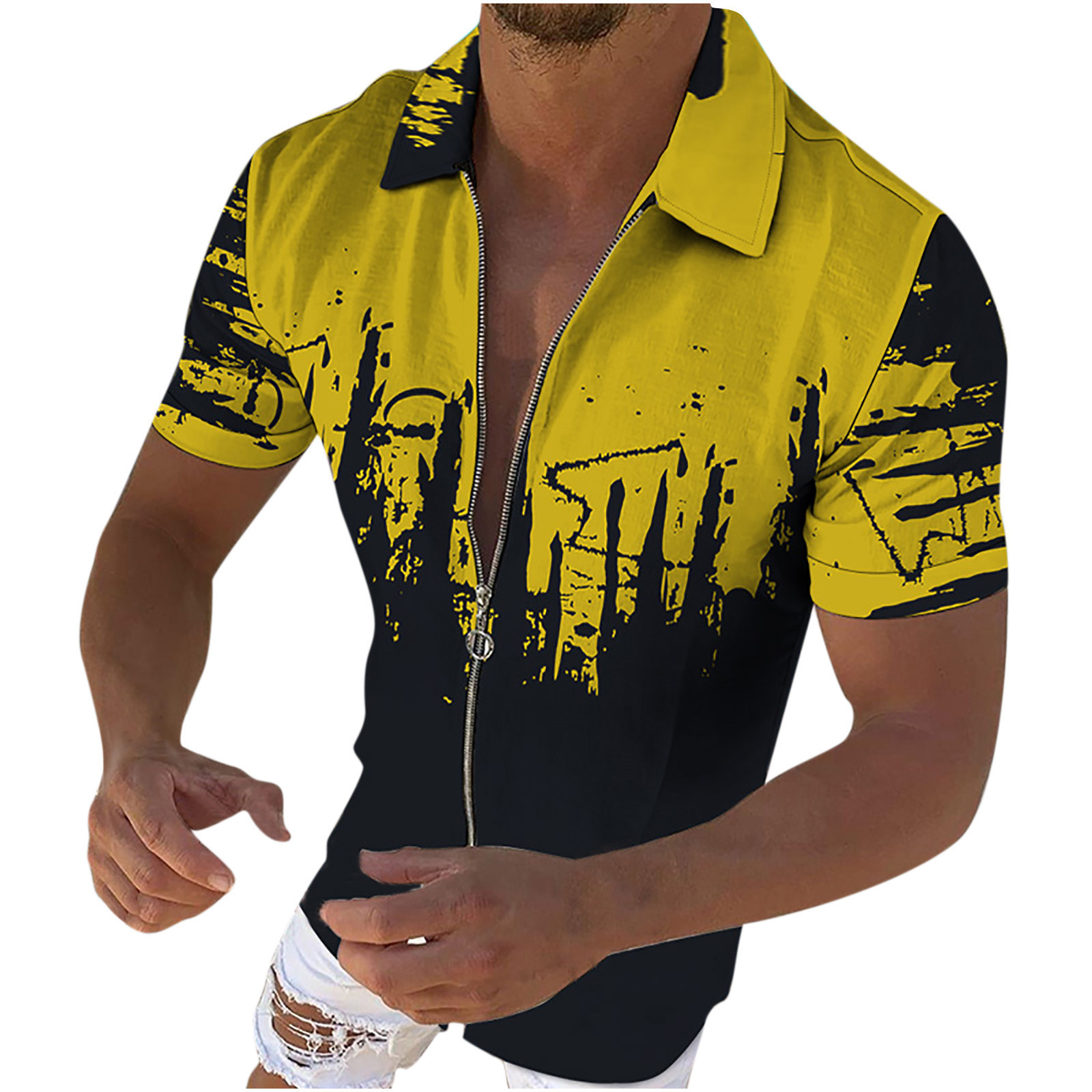 2023 Mens Shirt Print Graphic Button Down Short Sleeve Casual TShirt