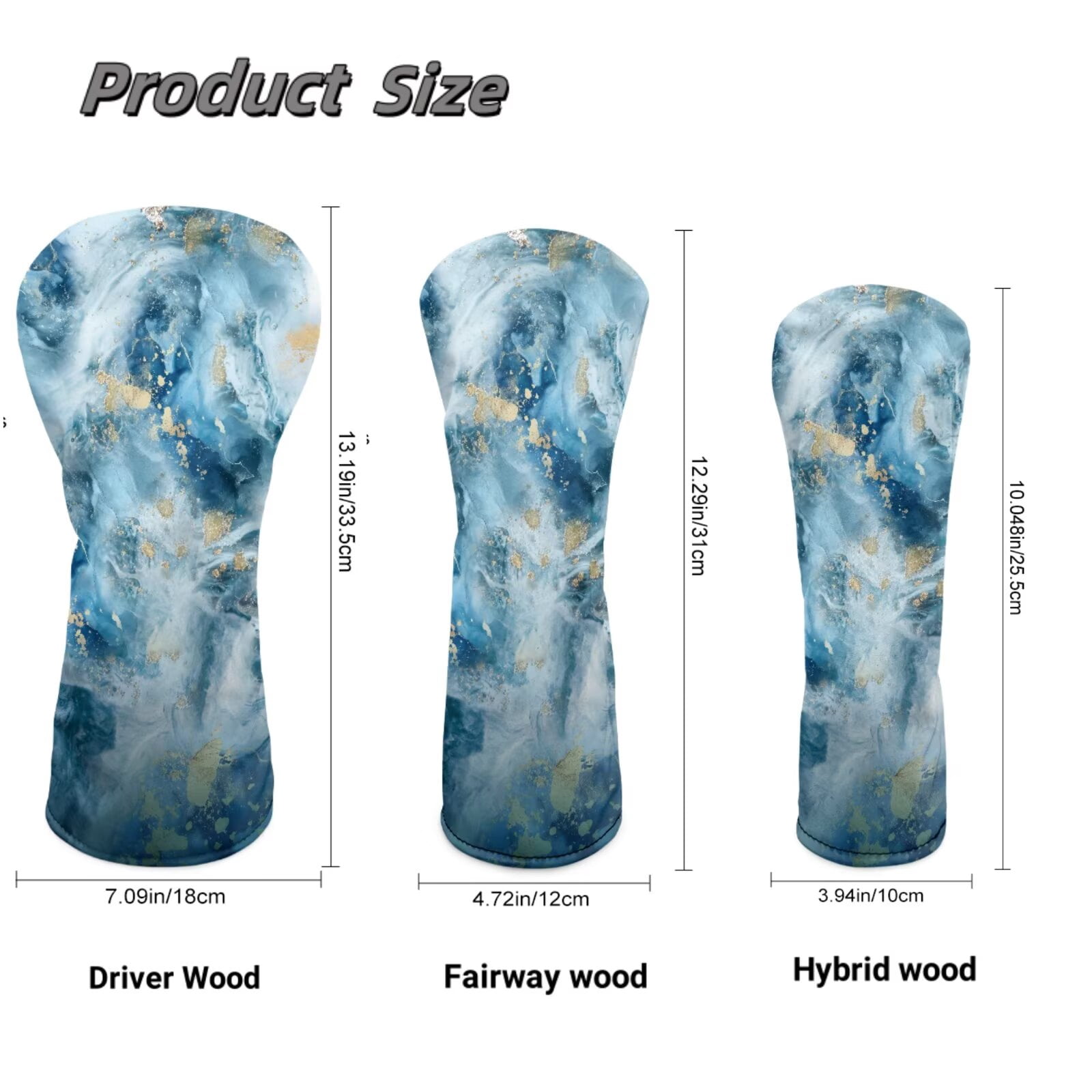 Uorisanigo Blue Marble Golf Club Headcover for Drivers, Fairway Woods, Hybrids and Mallet Blade Putter - Golf Accessories for Women Men - Waterproof PU Leather & Double Elastic Band