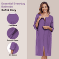 thumbnail image 3 of EA'S SECRET Women's Lightweight 100% Cotton Mid-Length Robe Zip Front Bathrobe 3/4 Sleeve Spa Kimono Robe Bridesmaid Bride Party Robes Sleepwear Bath Robes with Pockets(Purple,M), 3 of 7