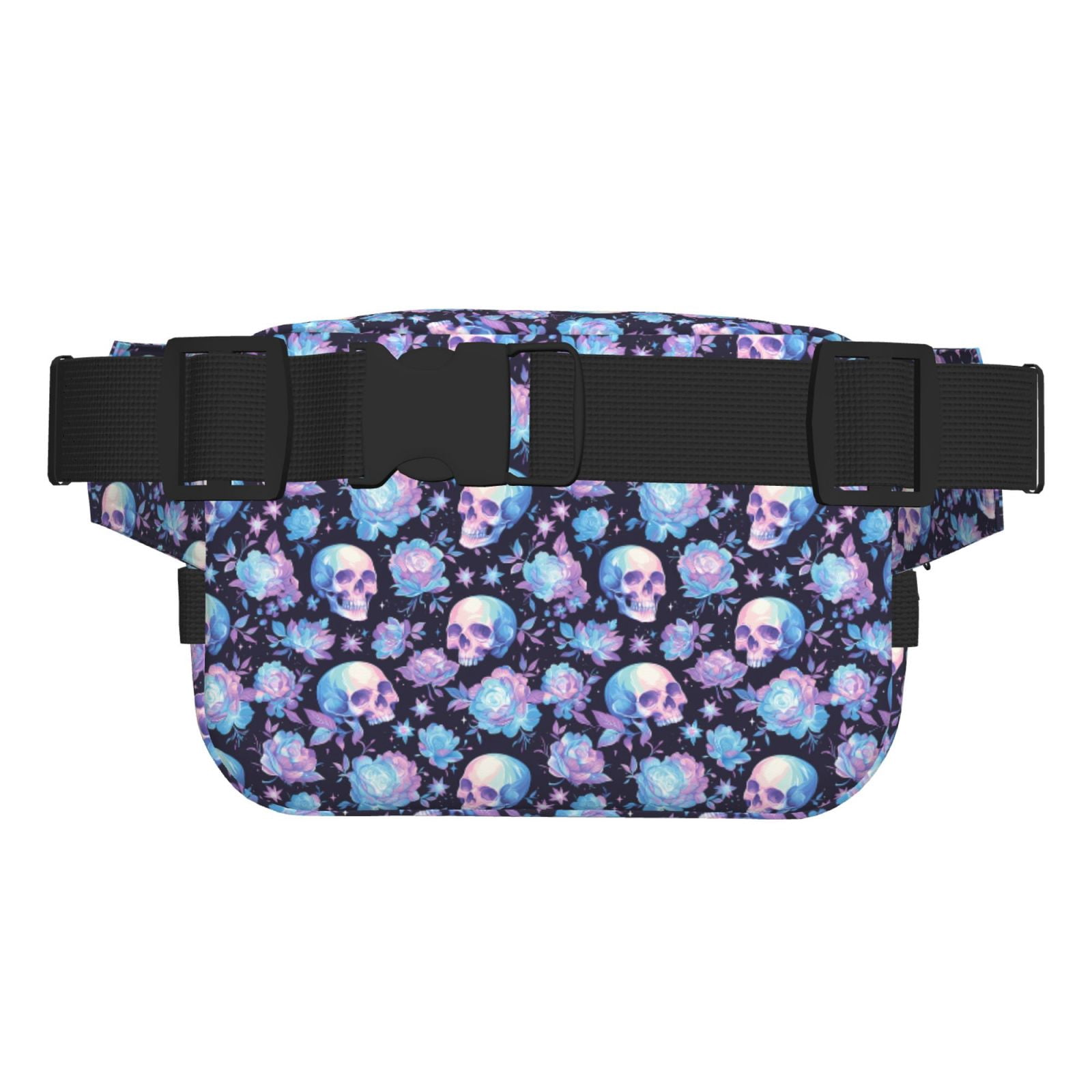 Picia flower Skull in starry sky Print Square Double-Layer Waist Bag Mini Adjustable Waist Belt Bag Exercise Running Travel Hiking