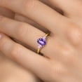 thumbnail image 4 of Gem Stone King 1.70 Ct Oval Checkerboard Purple Amethyst Pink Lab Grown Diamond 18K Yellow Gold Plated Silver Ring, 4 of 6