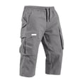 thumbnail image 4 of Domuza Men's Cargo Shorts Casual Drawstring Elastic Waist 3/4 Capri Pants Below Knee Long Hiking Shorts with Pockets Gray L, 4 of 7