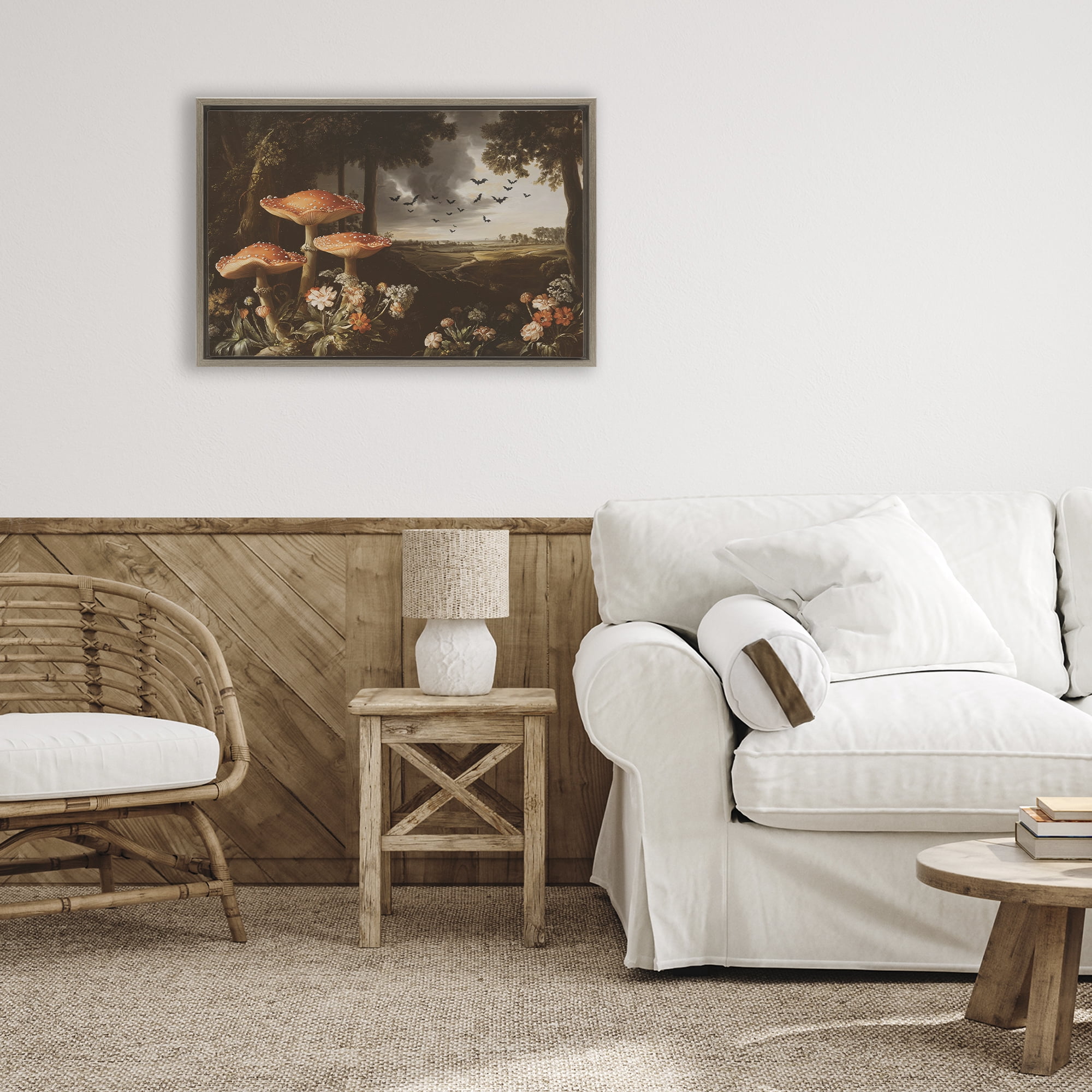 Stupell Industries Bats in Autumn Forest Brown Framed Floater Canvas Wall Art, design by Jacky Ngan