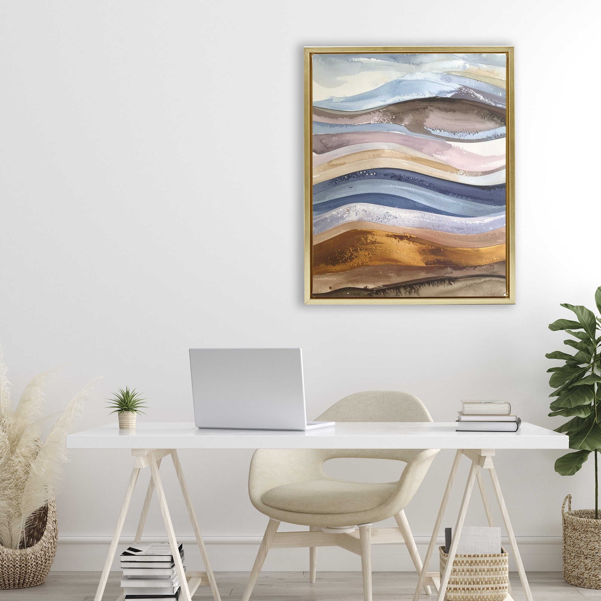 Stupell Industries Ocean Flow Layers Gold Framed Floater Canvas Wall Art, design by Alonza Saunders