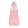 thumbnail image 5 of Lcziwo Womens Rompers with Shorts Casual Lace Up Halter Neck Backless Overalls Elastic Waist Pockets Solid Summer Jumpsuits 2026 Pink,L, 5 of 9