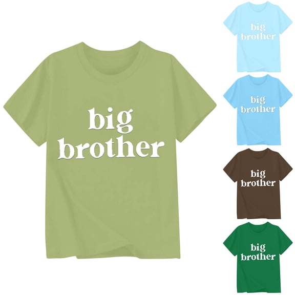 FASHOFT Baby Girl Shirts Big Brother Theme Letter Printed Round Neck Short Sleeve Soft Fabric Family Matching Casual Daily Outdoor Kids Leisure Wear Baby Girl Fashion Tops Blue 1-2 Years