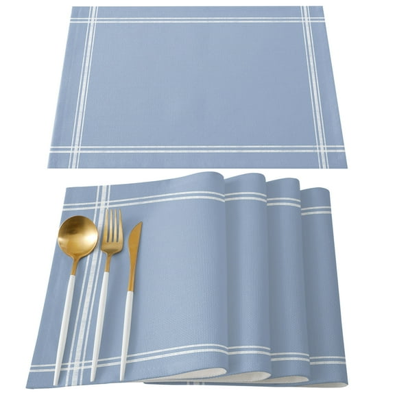 Pure Light Blue Placemats Set of 4, Simple Solid Color Placemats for Dining Table, Place Mats for Kitchen Tabletop, Waterproof Wipeable Dining Table Mats Set