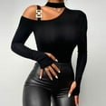 thumbnail image 5 of Summer Tops For Women, Long Sleeve Shirts Slim Contrast Cold Shoulder Sexy Sheer T Shirt Casual Layer Tee Tops Tunic Wear With Leggings Casual Tops Women Going Blouses Tops (XL, Black) Unbranded, 5 of 5