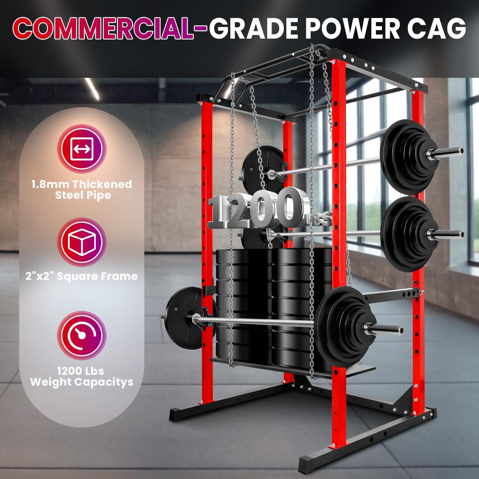 Space Saving Design Multi-Functional Power Rack,Red Power Cage With 44 In Width,2 In 1 Squat Rack And Pull Up Bar,Red Squat Stand For Garage Or Apartment,Red