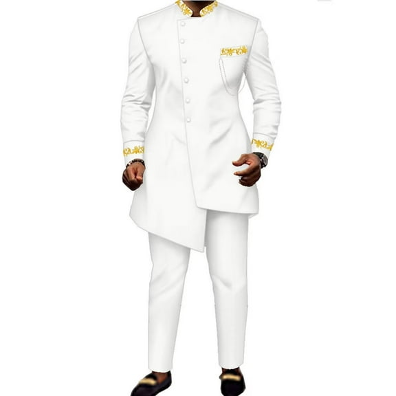 Dashiki African Clothing for Men 2PCS Long Top and Pants Casual Business Wedding Traditional Clothes