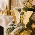 thumbnail image 4 of Yellow Christmas Velvet Butterfly Hanging Ornament, Double Layer Glitter Accent for Tree Wreath Garland Holiday Decoration, 4 of 5