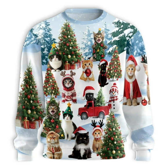 Christmas Cats Sweatshirt, Cute Cats Christmas Sweater, Holiday Cat Lover Gift, Winter Sweatshirt for Cat Lovers, Santa Cats with Christmas Tree Sweatshirt