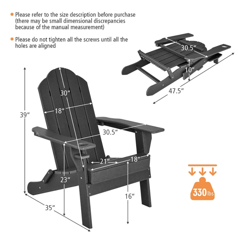 Aimee Lii Foldable Weather Resistant Patio Chair with Built-in Cup Holder, Outdoor Patio Furniture, Black