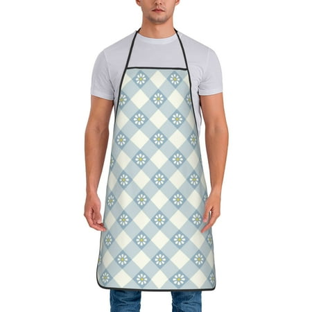 

Matuu Daisy Plaid Blue for Cooking Apron for Men and Women Adjustable Strap and Waist Ties for Baking Cooking Gardening