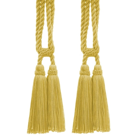 DECOPRO Traditional Cotton Double Tassel Curtain & Drapery Tassel Tieback, Tassel Length 5 1/2" (14cm), Spread 27" (68.5cm) # TBC0552, Light Gold #B7 (Light Yellow Gold) Set of 2