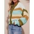 thumbnail image 4 of Jersey tipo cárdigan Saodimallsu para mujer, a rayas, color marrón, 4 of 5
