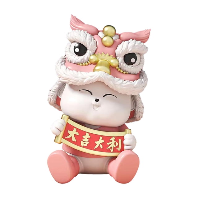 Figura de resina de león y conejo para Año Nuevo chino, ideal como regalo de inauguración de la casa. Rosa