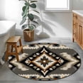 thumbnail image 4 of 3ft Round Rug, Grey Orange Black Non-Skid Rubber Backing Large Area Rugs - Living Room Bedroom Home Office, Boho Ethnic Geometric Southwestern Indoor Floor Mat Carpets Washable Rug, 4 of 9