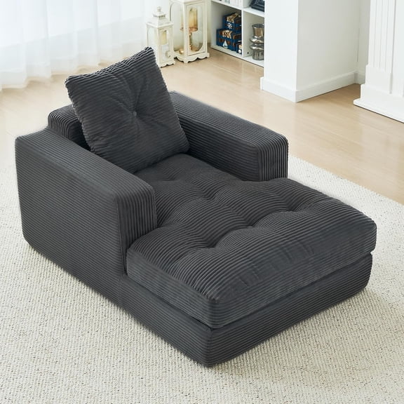 45 Inch Boneless Corduroy Chaise Lounge Chair, No Assembly Deep Seat Sleeper Sofa Bed, Heavy Duty 800 Lbs Capacity Comfy Cloud Couch for Living Room Bedroom Movie Room