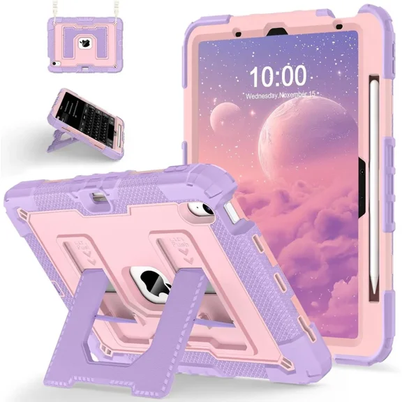 Case for iPad Air 11 Inch M3 2025 M2 2024 / iPad Air 5th 2022 / iPad Air 4th Generation 2020 10.9 Inch, Shockproof Protective Cover with Kickstand Shoulder Strap