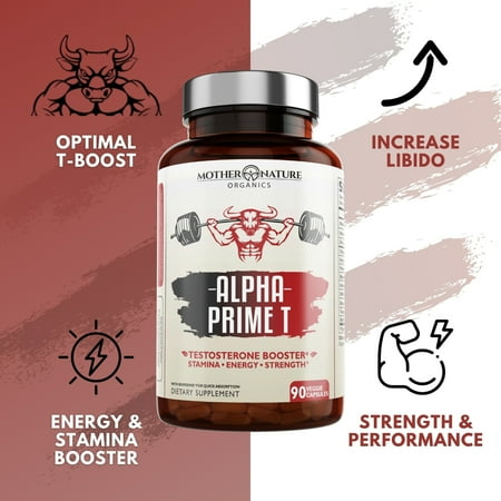 Mother Nature Organics 90ct Testosterone Booster for Men Male Enhance w. Tongkat Ali Ashwagandha Horny Goat Weed+