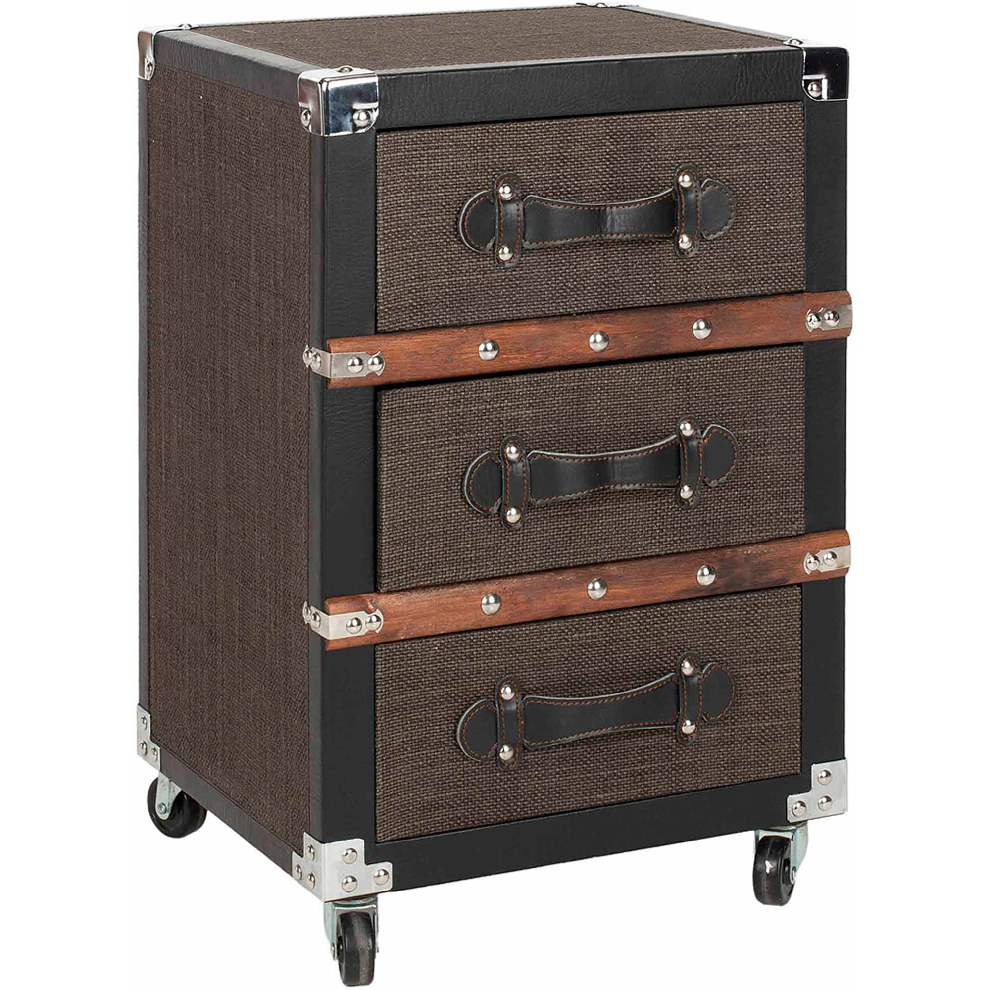 Safavieh Lewis 3-Drawer Rolling Chest, Black/Brown/Silver