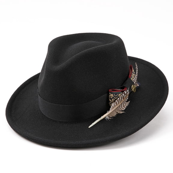 Vintage Feather Felt Fedora Hat for Men Women Classic Short Brim Jazz Dance Party Wedding Trilby Bowler Panama Hat