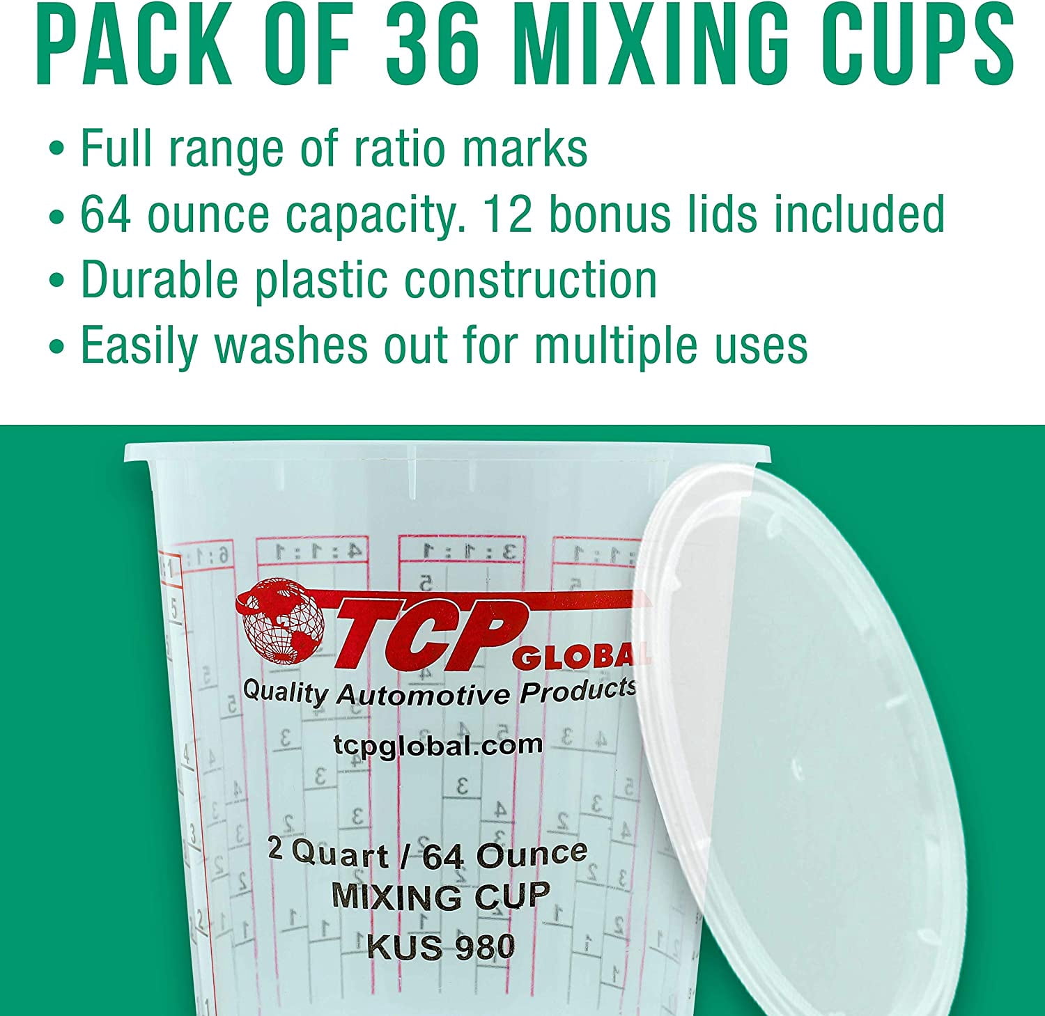 CHRUI - Pack of 36-64 Ounce Graduated Paint Mixing Cups (2 Quarts) - Cups Have Calibrated Mixing Ratios on Side of Cup Epoxy Resin