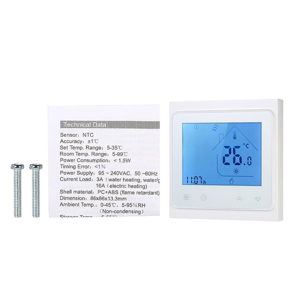 Termostato de calentamiento de agua de piso Controlador de temperatura ambiente semanal programable con retroiluminación LCD, blanco seitruly HA002459-02B