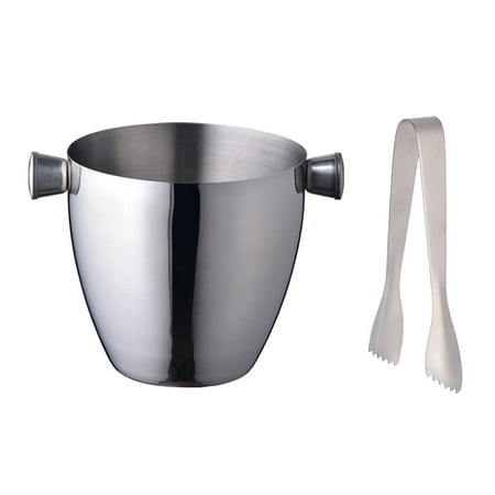 

1pc Stainless Steel Ice Bucket with Tong Portable Ice Chiller Cooler Ice Cube Container for Wine Champagne Beer (Silver 1.5L)