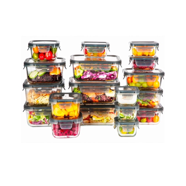 EASYWARE JUMBO - Juego de 18 recipientes (36 piezas) Toper Contenedores de Vidrio Hermético, para alimentos, a prueba de fugas. Refrigerador, congelador, horno, microondas. Libre de BPA.