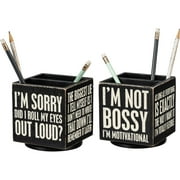 PRIMITIVES BY KATHY I'll Remember It Later Wooden Box Sign Style Pencil Holder in Black