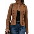 thumbnail image 1 of Chaqueta de Gamuza Sintética para Mujer, Informal, de Otoño, de Larga, Cuello Alto, con Abertura Frontal, Blazer Corto, Abrigo. Marrón Oscuro S, 1 of 9
