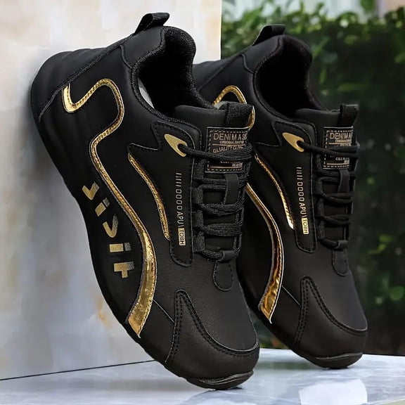 CORASUN Men's Low-Profile Casual Sports Shoes, Breathable Mesh Sneakers with Gold Accents, Lightweight Walking Shoes for Gym and Daily Commute, Black