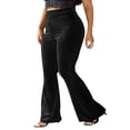 thumbnail image 3 of Women‘s Bootcut Yoga Pants Tummy Control Bootleg Velvet Sweatpants, 3 of 5