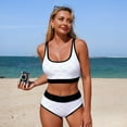 thumbnail image 2 of 2 Piece Sporty Swimsuits for Women Scoop Neck Swim Top & High Waisted Bottom Adjsutable Straps Bathing Suits (XL, White), 2 of 7