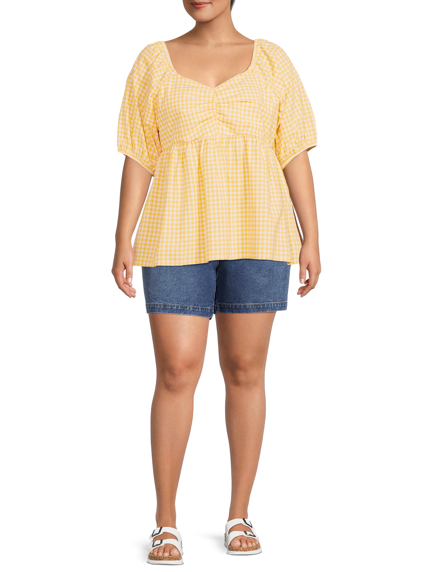 Terra & Sky Women's Plus Size Slouchy Pull-On Denim Shorts
