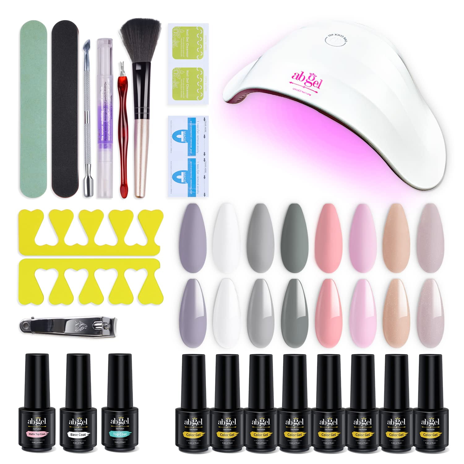 Ab Gel Gel Nail Polish Starter Kit with UV light 8 Pastel Color Gel