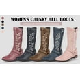 thumbnail image 6 of YLYL Women's Knee High Boots Buckle Strap Embroidered Pointy Toe Chunky Heel Western Cowboy Cowgirl Riding Boots, 6 of 7