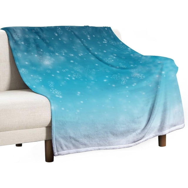 Manta de forro polar con copos de nieve azules para invierno, acogedora, cálida, con purpurina navideña, ligera, para sofá, cama, para adultos, niños, adolescentes, regalo de 50 x 60 pulgadas
