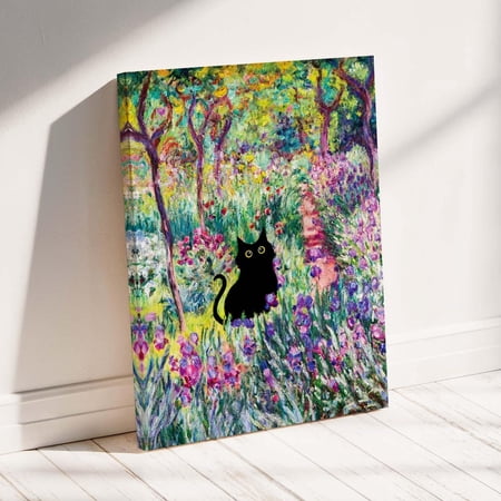 Black Cat in Monet Garden Art Whimsical Cat Wall Art Colorful Cat Decor Impressionist Cat Print Gift for Cat Lover Cat Gift