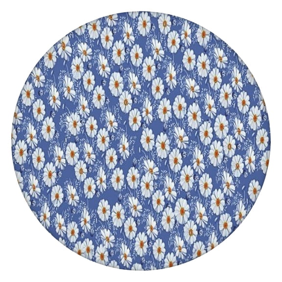 Blue Daisy Flower Pattern Round Fitted Tablecloth with Elastic Edge,Dining Table Cover Waterproof,Outdoor Round Tablecloth for Camping,Dining,Indoor and Outdoor