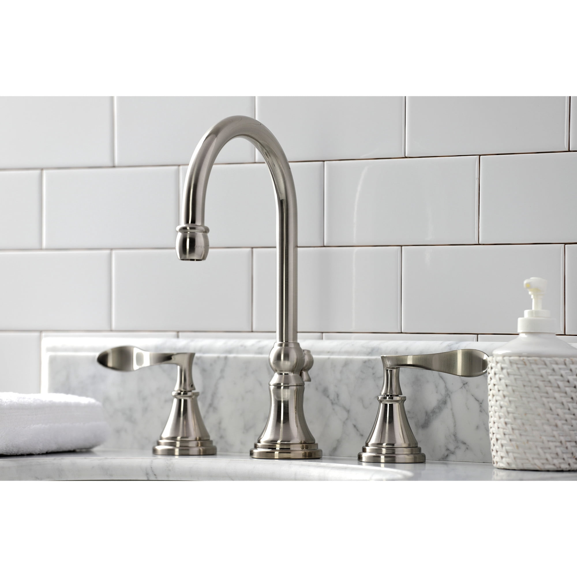 Kingston Brass KS2988CFL Century Widespread Bathroom Faucet with Brass Pop-Up, Brushed Nickel
