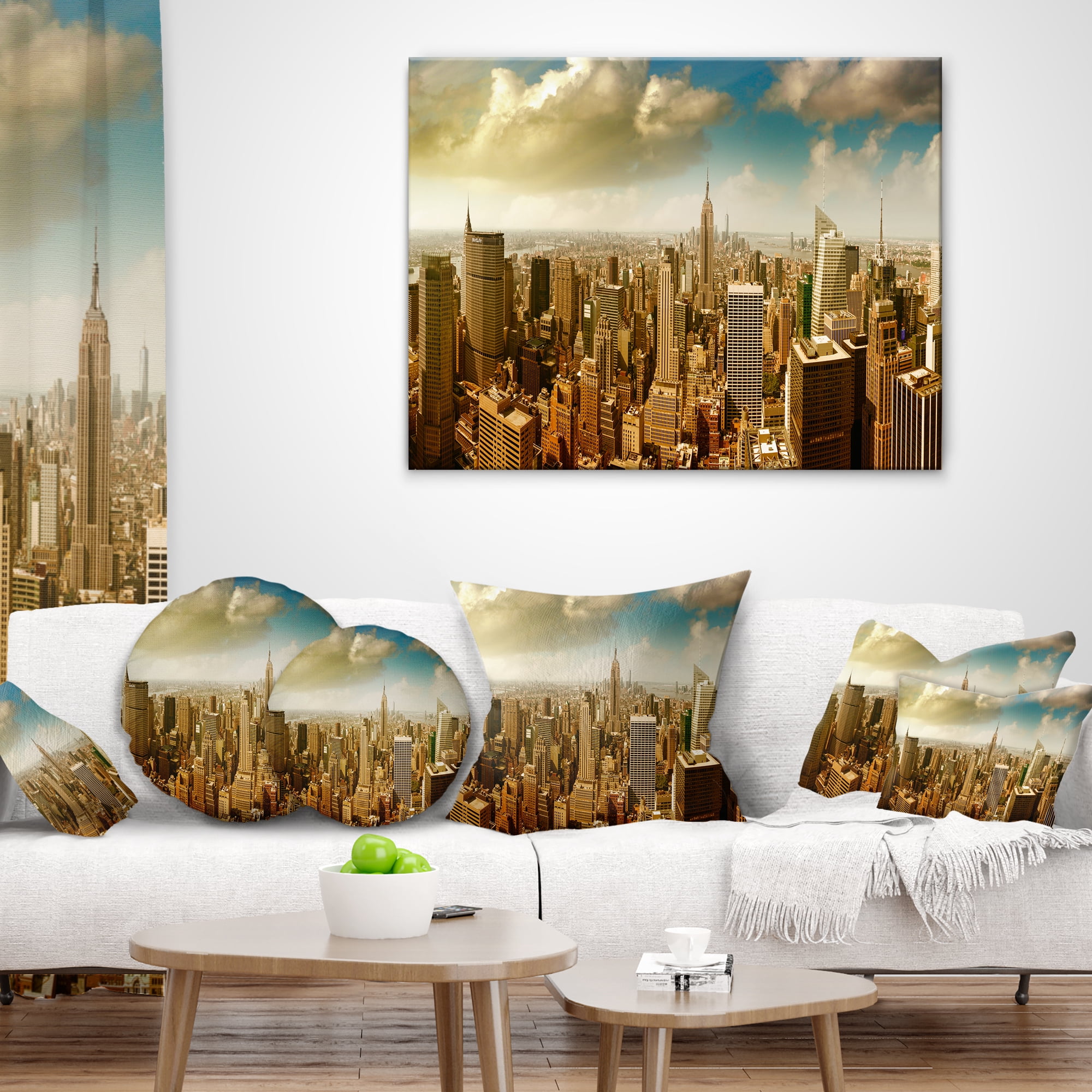 Designart Midtown and Downtown Manhattan - Modern Cityscape Throw Pillow - 12x20