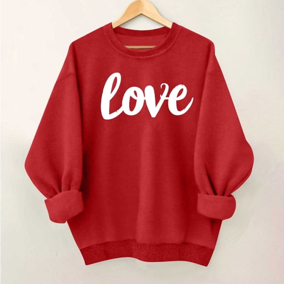 Elvqul Long Sleeve Sweatshirts for Women Crew Neck Fashion Sweatshirts Loose Spring Valentines Graphic Hoodies Couples Tops Fashion