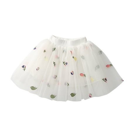 

QIPOPIQ Girls Clothes Clearance Toddler Girls Cute Party Dance Costume Solid Color Net Yarn Crimping Flowers Embroidery Tulle Skirt