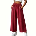 thumbnail image 5 of Cagogo Women's Cotton Linen Wide Leg Pants Elastic Waist Casual Loose Ankle Trousers with Pockets Flowy Summer Beach Work Lounge Fashion Clothes, Red 2XL, 5 of 6